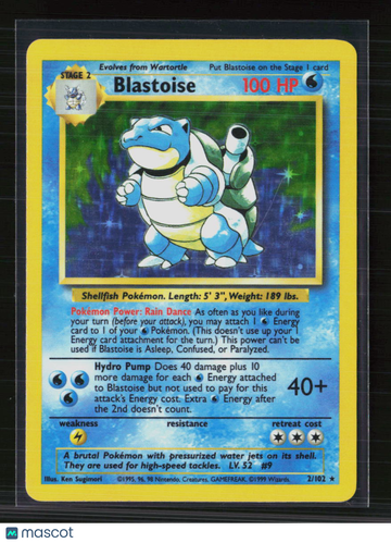 1999 Base Set Blastoise Holo Rare #2/102