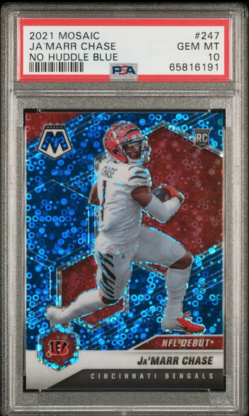 2021 Mosaic Ja'Marr Chase No Huddle Blue Disco NFL Debut RC 54/75 Rookie Card #247 PSA 10 GEM MT