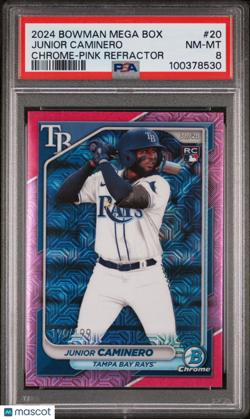 2024 Bowman Mega Box Chrome Junior Caminero #20 Pink Refractor /199 PSA 8
