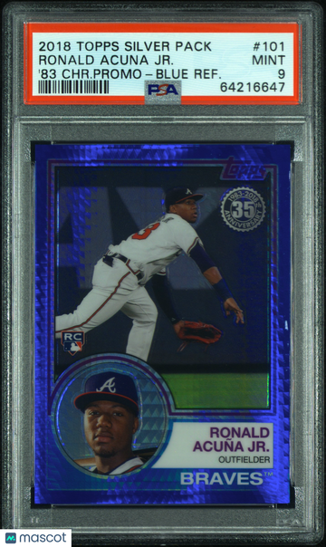 2018 Topps Silver Pack 1983 Chrome Promo Ronald Acuna JR. #101 '83 CHR. Promo Blue Refractor PSA 9