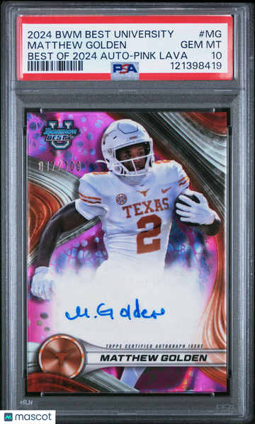 2024 Bowman Best University Best Of 2024 Autographs Matthew Golden #MG Pink Lava 017/100 PSA 10 Auto