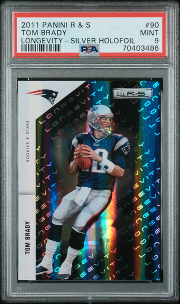 2011 Panini Rookies Stars 90 Tom Brady Longevity Silver Holofoil /99 PSA 9 POP 2