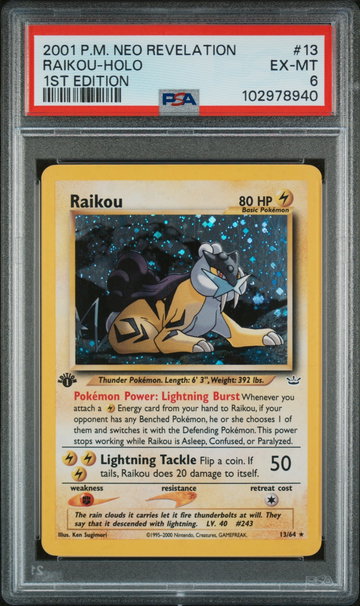 2001 Pokemon Neo Revelation 1st Edition Holo Raikou #13 PSA 6