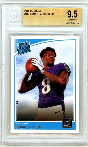 LAMAR JACKSON 2018 Panini Donruss Rookie Card RC #317 BGS 9.5 Gem Mint Ravens