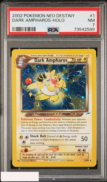 2002 POKEMON NEO DESTINY DARK AMPHAROS HOLO #1 PSA 7 NM