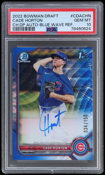 2022 Bowman Draft Cade Horton Chrome Draft Pick Autograph Blue Wave Refractor PSA 10