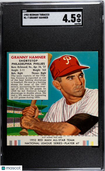 1952 Redman Tobacco Granny Hamner #NL-7 SGC 4.5