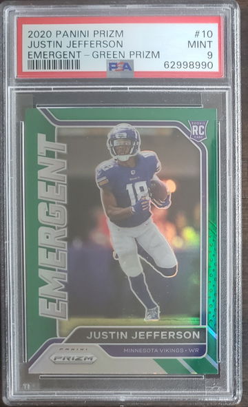 2020 Panini Prizm Justin Jefferson Emergent Green Prizm RC #10 PSA 9