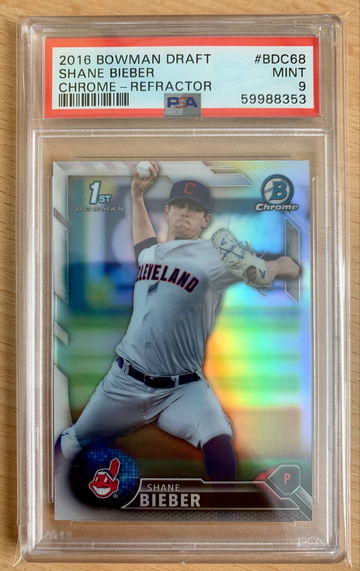 Shane Bieber 2016 Bowman Chrome 1st Refractor BDC68 PSA 9 Mint