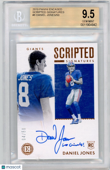 2019 Panini Encased Scripted Signatures Daniel Jones #8 /50 BGS 9.5 Auto 10