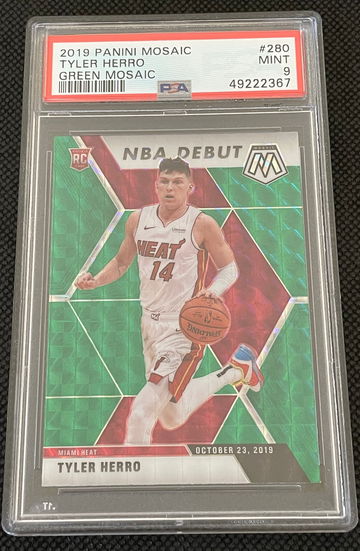 Tyler Herro 2019 Mosaic Debut Green Prizm PSA 9