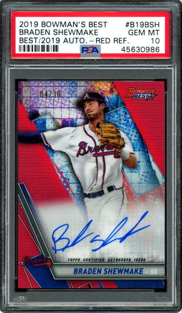 2019 Bowman's Best Braden Shewmake Red Refractor Prospect RC Auto - PSA 10 GEM MINT