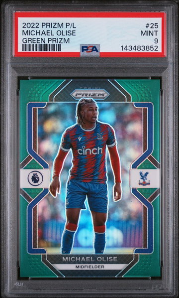 2022 Panini Prizm Premier League Green Prizm Michael Olise #25 5/5 PSA 9