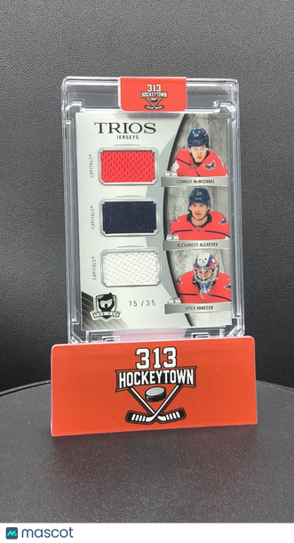 2020 Upper Deck The Cup Trios Jerseys Connor McMichael Vitek Vanecek Alexander Alexeyev #C3-VAM Memorabilia Jersey