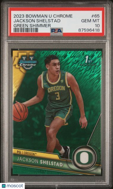 2023 Bowman University Chrome Jackson Shelstad #65 Green Shimmer PSA 10