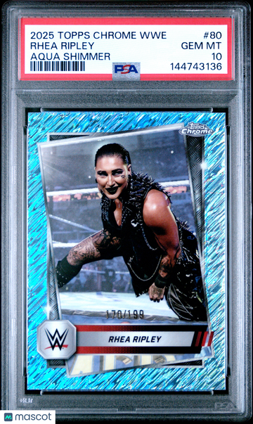 Rhea Ripley 2025 Topps Chrome WWE #80 Aqua Shimmer 170/199 PSA 10