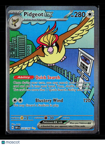 2023 Obsidian Flames Pidgeot EX Holo Secret Rare SAR #225/197