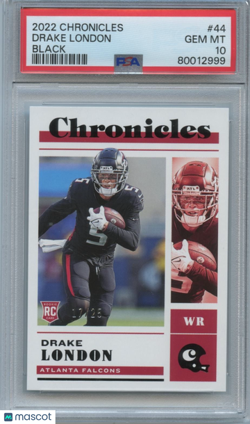 2022 Panini Chronicles Drake London #44 Black Rookie PSA 10