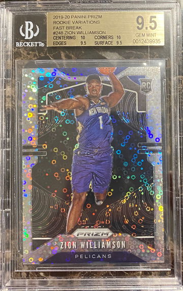 2019-20 panini prizm Rookie variations Fast break #248 Zion Williamson 9.5 true gem mint mt ++ centering 10 corners 10