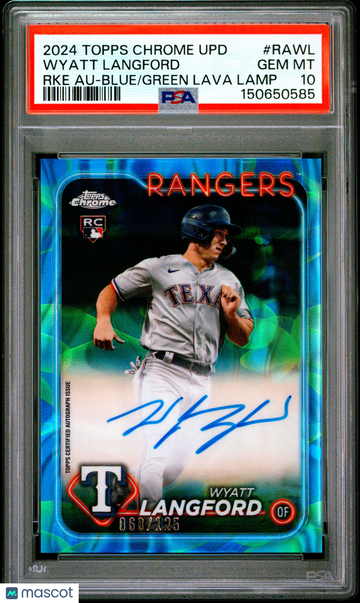 2024 Topps Chrome Update Chrome Rookie Autographs Wyatt Langford #RAWL RKE Blue Green Lava Lamp /125 PSA 10