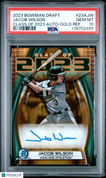 2023 Bowman Draft Class Of 2023 Autograph Jacob Wilson #23AJW Gold Ref PSA 10