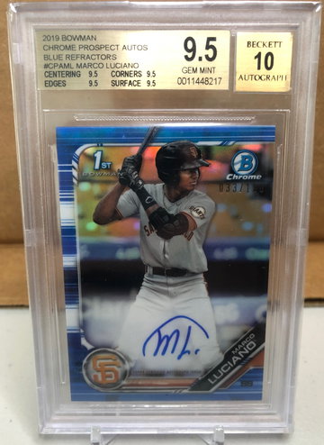 2019 Bowman Chrome Prospect Autographs Blue Refractors Marco Luciano