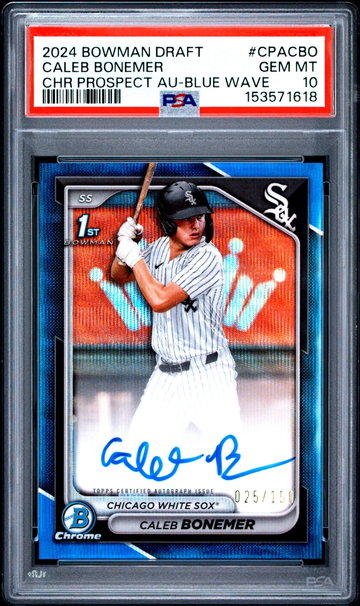 2024 Chrome Draft Autographs Blue Wave Refractors Caleb Bonemer #CPACBO /150 PSA 10