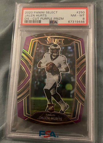 2020 Panini Select JALEN HURTS #250 Purple Die Cut RC Rookie PSA 8