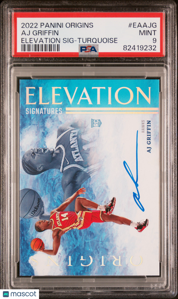 2022 Panini Origins Elevation Signatures Aj Griffin #EAAJG Elevation SIG Turquoise PSA 9