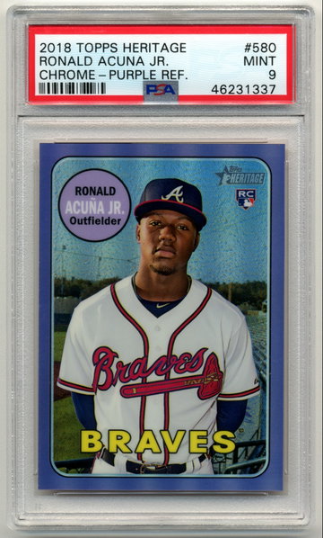 Ronald Acuna Jr. 2018 Topps Heritage Purple Chrome Refractor Rookie PSA 9 MINT