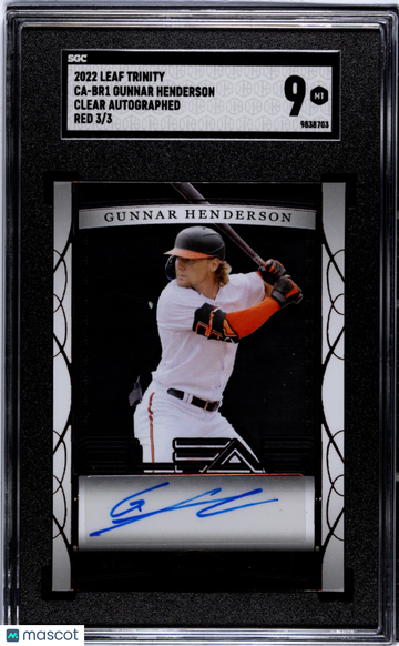 2022 Leaf Trinity Gunnar Henderson #CA-BR1 Clear Autograph Red SGC 9