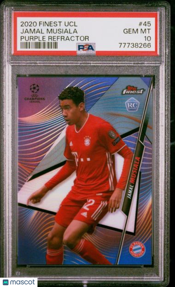 2020 Topps Finest UEFA Champions League Jamal Musiala #45 Purple Refractor PSA 10