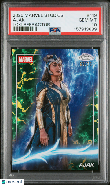 2025 Topps Marvel Studios Chrome Ajak Loki Refractor /75 #119 PSA 10