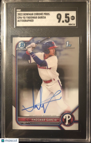 Yhoswar Garcia 2022 Bowman Chrome Prospect Autograph #CPA-YG Phillies SGC 9.5