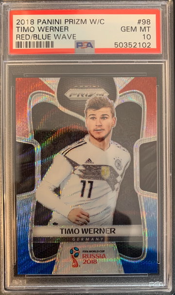 Timo Werner #98 2018 Panini Prizm World Cup Red Blue Wave - PSA 10 Pop 43