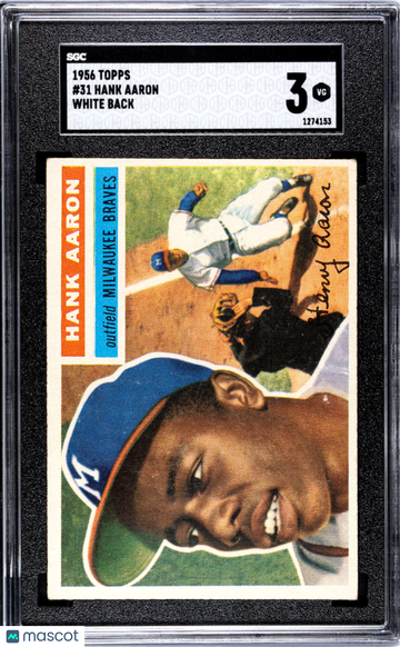 1956 Topps Hank Aaron #31 White Back SGC 3