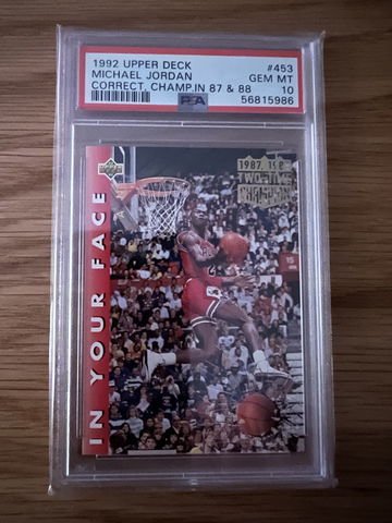 1992 Upper Deck Michael Jordan #453 Correct, Champ.in 87 & 88 PSA 10