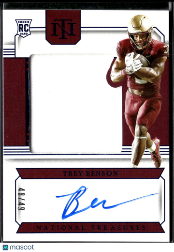 Trey Benson 2024 Panini National Treasures Collegiate Patch RC Memorabilia Auto /49 Florida State Seminoles
