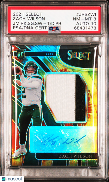2021 Select Jumbo Rookie Signature Swatches Zach Wilson #JRSZWI T/D.PR. PSA 8 Auto 10