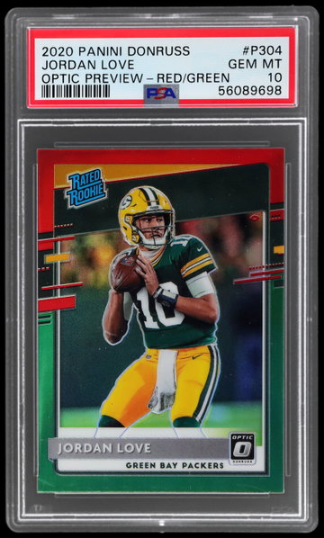 2020 Donruss Optic Jordan Love Rated Rookie Preview Red Green PSA 10 RC