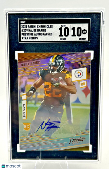 Graded 2021 Panini Chronicles Najee Harris Steelers #209 Signatures Parallel Rookie Insert SGC 10