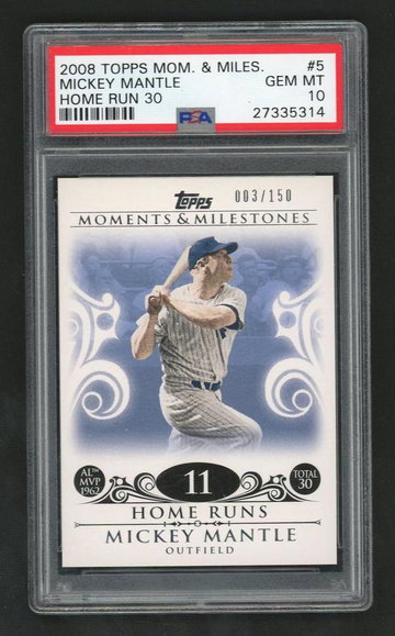 2008 Topps Moments & Milestones Home Run 30 Mickey Mantle #5 /150 PSA 10