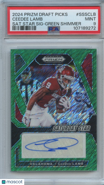 2024 Panini Prizm Draft Picks Saturday Star Signatures CeeDee Lamb #SSSCLB Green Shimmer PSA 9 Panini Authentic