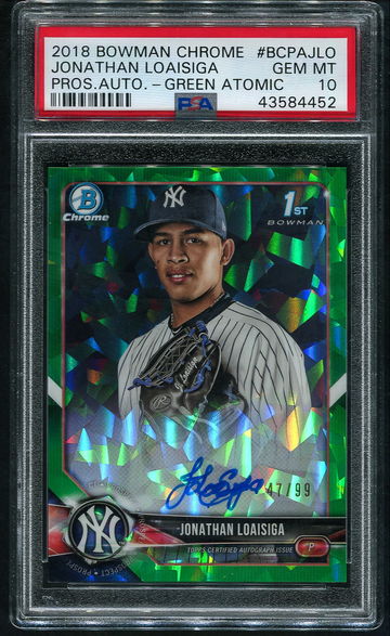 2018 Bowman Chrome Jonathan Loaisiga Green Atomic Refractor auto /99 psa10 Gem Mint POP 4