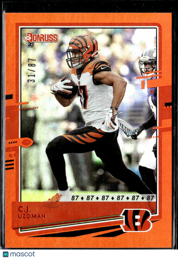 C.J. Uzomah 2020 Panini Donruss Orange /87 Cincinnati Bengals
