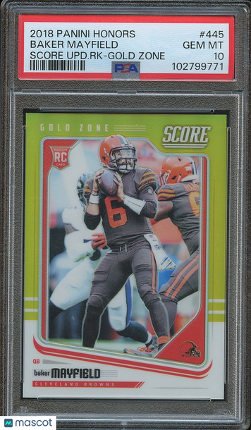 2018 Panini Honors Score Update Rookies Baker Mayfield #445 Upd. RK Gold Zone Rookie PSA 10