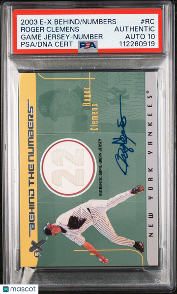 2003 Fleer E-X Behind The Numbers Game Jersey Roger Clemens #RC PSA A Auto 10