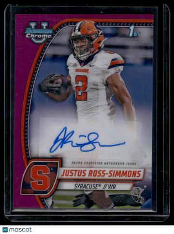 2024 Bowman University Chrome Justus Ross-Simmons #PA-JRS Prospect Autographs Fuchsia Refractor SN,AU