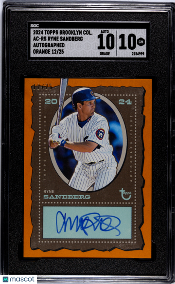 2024 Topps Brooklyn Collection Ryne Sandberg #AC-RS Autograph Orange SGC 10 Auto 10