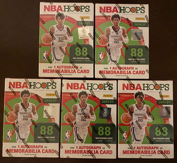 (5) 2020-21 NBA Hoops Holiday Blaster Box